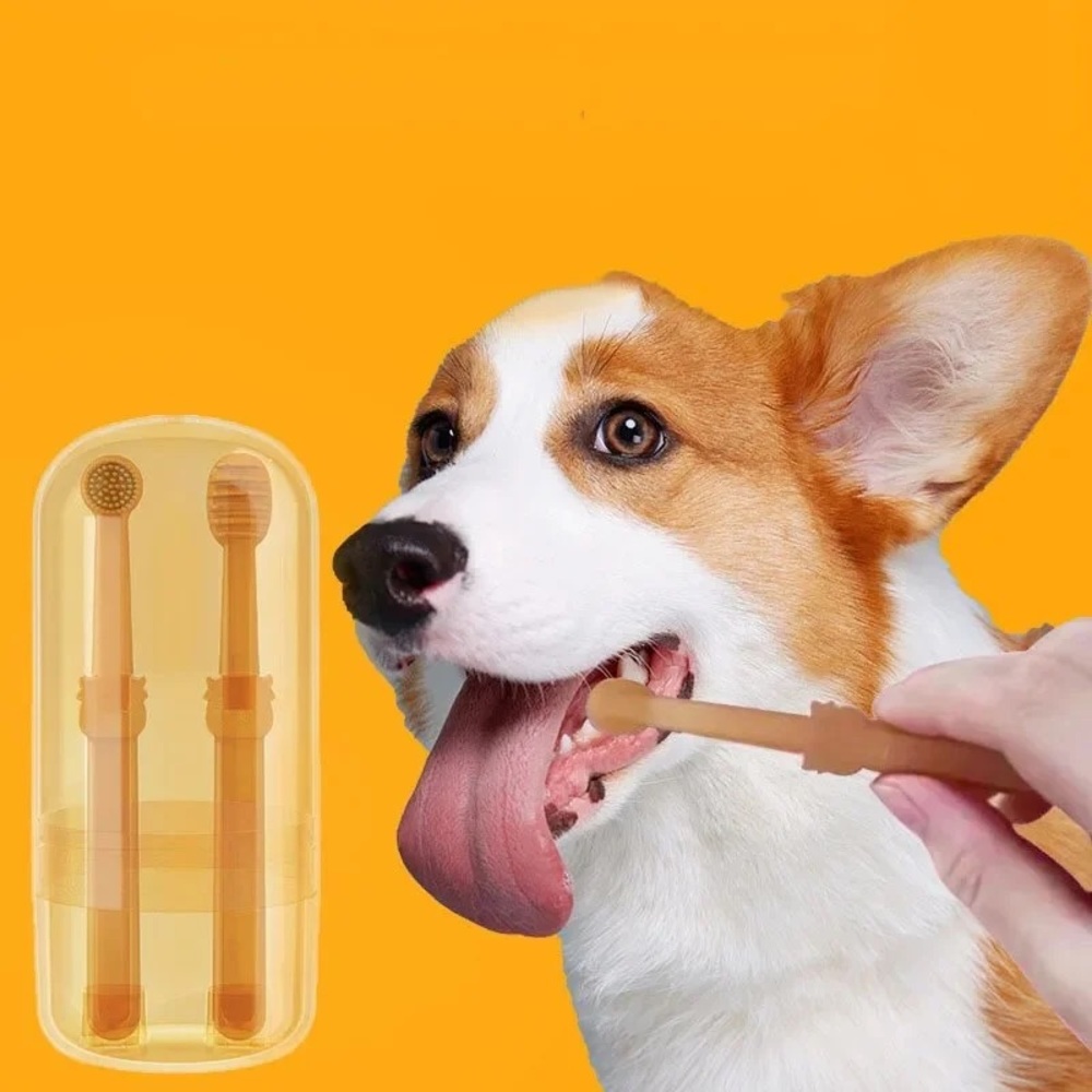 Small pet soft silicone toothbrush set with storage case